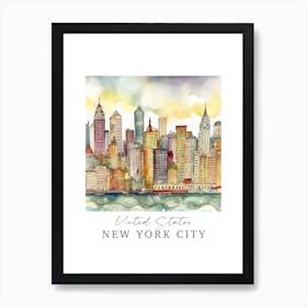 United States, New York City Storybook 5 Travel Poster Watercolour Art Print