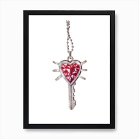 Heart Key Necklace Red Jewelry Diamond Art Print