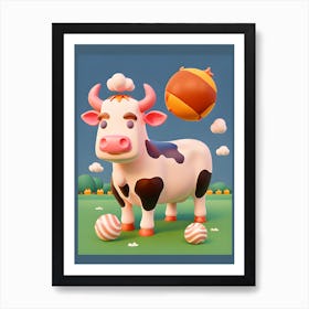 Cow Toon Characters Playing in Field Art Print