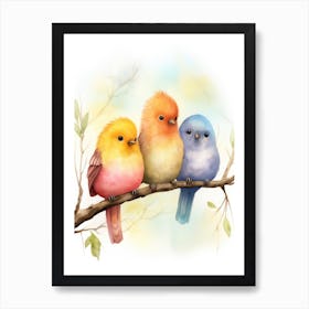 Watercolor Birds On A Branch 1 Art Print