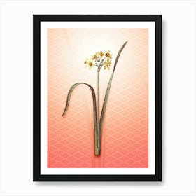 Cowslip Cupped Daffodil Vintage Botanical in Peach Fuzz Hishi Diamond Pattern n.0288 Art Print