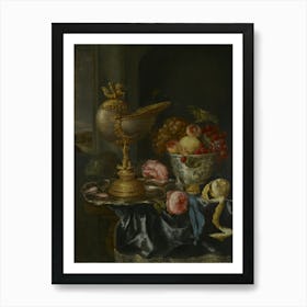 Table With Fruit And Flowers Art Print