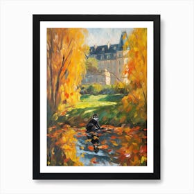 Painting Of A Cat In Versailles Gardens, France In The Style Of Impressionism 04 Art Print