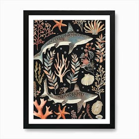 Carpet Shark Seascape Black Background Illustration 1 Art Print