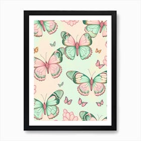 Butterflies Repeat Pattern Vintage Pastel 3 Art Print