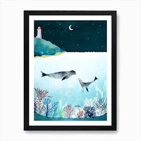 Seal Print, Nursery Ocean Decor, Ocean Wall Art, Baby Animal Print, Baby Seal Watercolor, Sea Life Print, Ocean Print, Coastal Print, Office Print Art Print