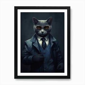 Gangster Cat Russian Blue 3 Art Print