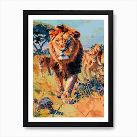 Southwest African Lion Interaction With Others Fauvist Painting 4 Art Print