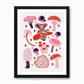 Texas Mushrooms   Red Pink And Purple Art Print