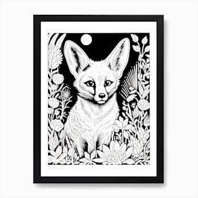 Fox In The Forest Linocut White Illustration 18 Art Print