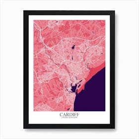 Cardiff Pink Purple Map Art Print
