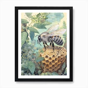 Mining Bee Beehive Watercolour Illustration 4 Art Print