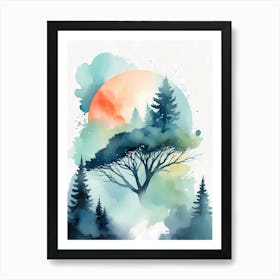 Watercolor Tree In The Forest Art Print