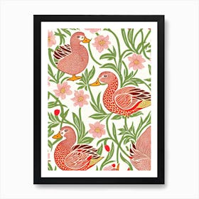 Duck 2 William Morris Style Bird Art Print