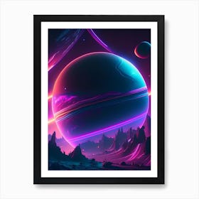 Planets Neon Nights Space Art Print