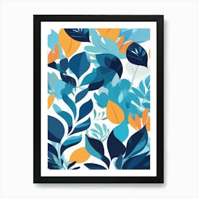 Blue And Orange Leaves Art Print