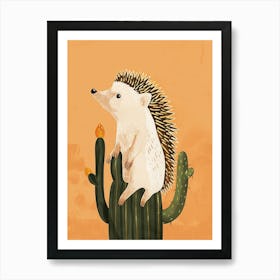 Hedgehog Cactus Minimalist Abstract Illustration 4 Art Print