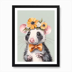 Baby Opossum Flower Crown Bowties Woodland Animal Nursery Decor (18) Result Art Print