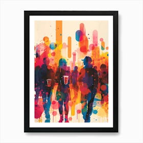 People Walking In A City, Vibrant, Bold Colors, Pop Art Art Print