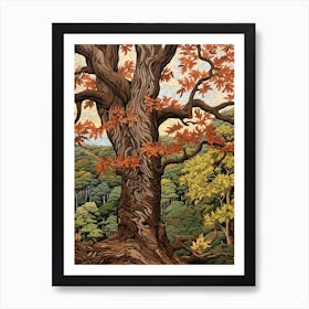 Shagbark Hickory 2 Vintage Autumn Tree Print  Art Print