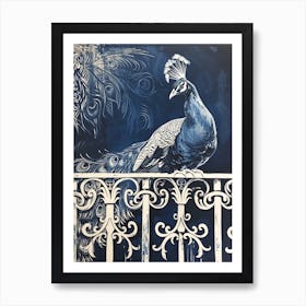 Peacock On Fancy Railing Linocut Inspired 3 Art Print