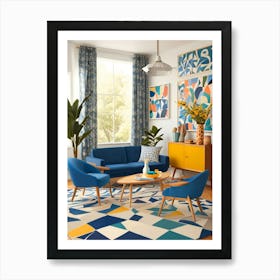 Blue And Yellow Living Room Art Print