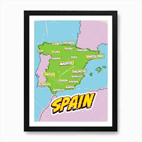 Spain Map In Pop Art Style Art Print