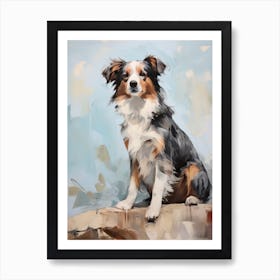 Australian Shepherd Dog, Painting In Light Teal And Brown 1 Poster