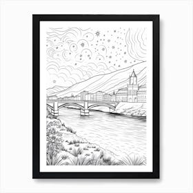 Line Art Inspired By The Starry Night Over The Rhône 3 Art Print