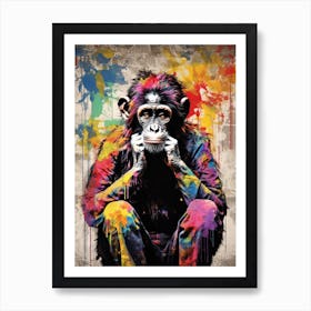Colourful Thinker Monkey Graffii Style 3 Art Print