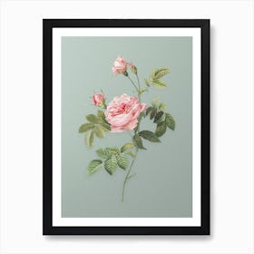 Vintage Pink Rose Turbine Botanical Art on Mint Green n.0938 Art Print