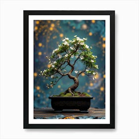 Bonsai Tree On Blue Art Print