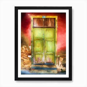 Green Door Red Wall Cuba Art Print