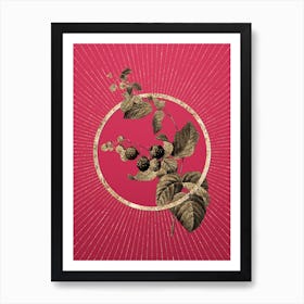 Gold Red Berries Glitter Ring Botanical Art on Viva Magenta n.0057 Art Print