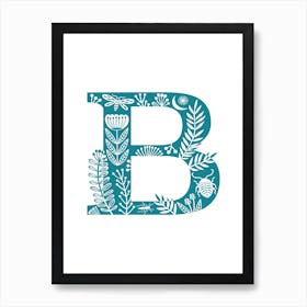 Letter B Bright Teal Art Print