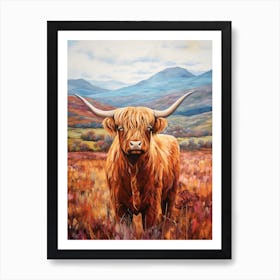 Brushstroke Impressionism Style Painting Of A Highland Cow In The Scottish Valley 5 Art Print