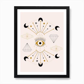 Devil Eye And Celestial Elements In A Geometric Composition Art Print