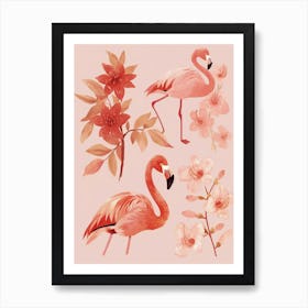 Lesser Flamingo And Bougainvillea Minimalist Illustration 2 Art Print