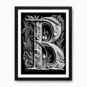 B, Letter, Alphabet Linocut 1 Art Print