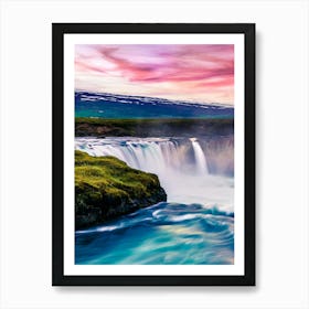 Waterfall At Sunset In Iceland 1 Art Print
