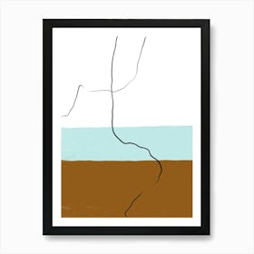 Blue Brown Stripes & Line Art Art Print