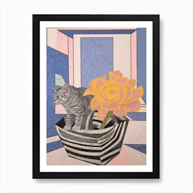 Lavender With A Cat 1 Abstract Expressionist Art Print