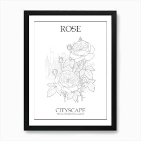 Rose Cityscape Line Drawing 2 Poster Art Print