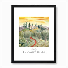 Italy Tuscany Hills Storybook 2 Travel Poster Watercolour Art Print