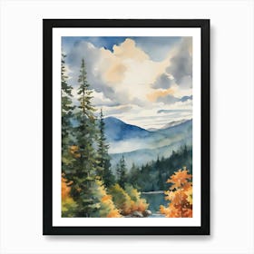 Watercolor Of A Mountain Lake Art Print