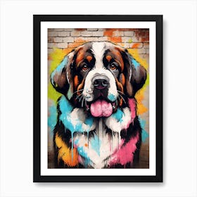 Aesthetic Saint Bernard Dog Puppy Brick Wall Graffiti Artwork Art Print