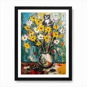 Daisies With A Cat 4 Abstract Expressionism  Art Print