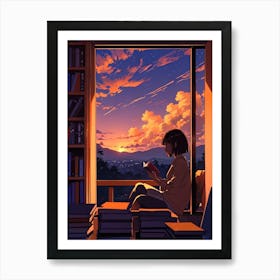 Anime Girl Reading A Book 6 Art Print