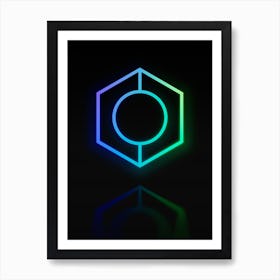 Neon Blue and Green Abstract Geometric Glyph on Black n.0395 Art Print