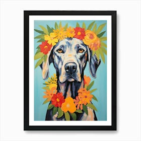 Great Dane Portrait With A Flower Crown, Matisse Painting Style 4 Art Print